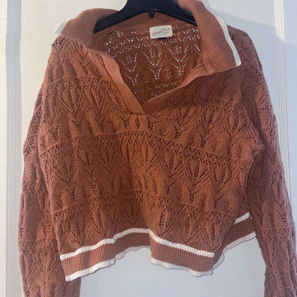 Universal Thread Cropped Crochet Style Brown V-Ne… - image 1